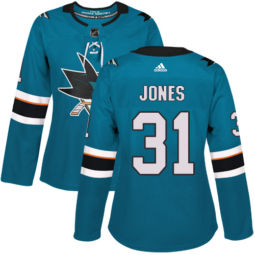 Adidas San Jose Sharks 31 Martin Jones Teal Home Authentic Women Stitched NHL Jersey